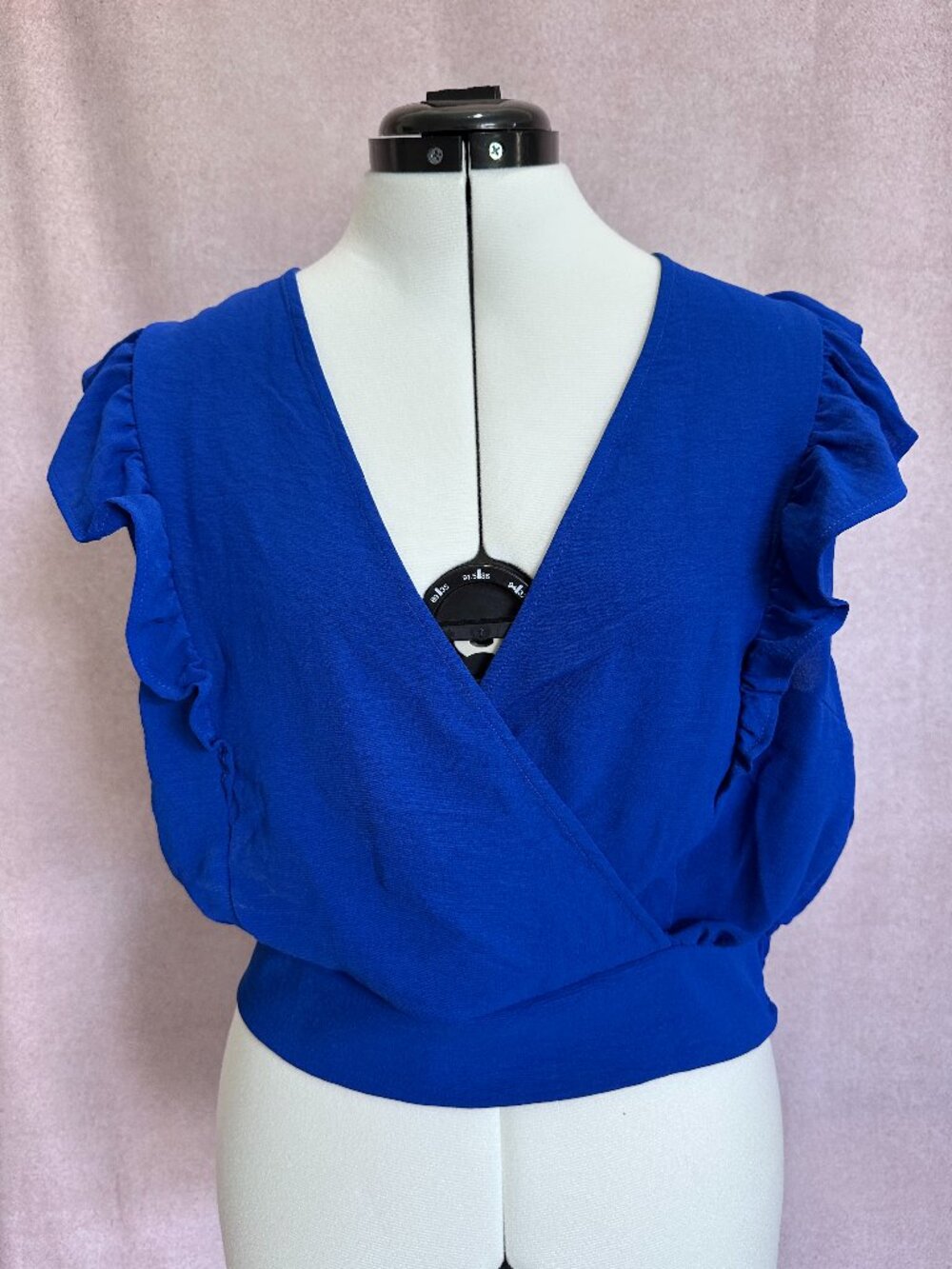 Monteau Los Angeles Blue Flutter Criss-Cross Blouse Top, XL